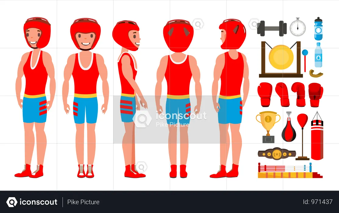 Professional Boxer Boxing Vector. Boxer Champion On Arena. Different Poses. Isolated Flat Cartoon Character Illustration  Illustration
