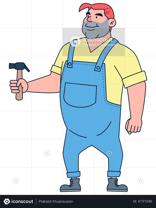 Professional builder holding hammer  Illustration