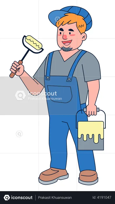 Professional builders with color bucket  Illustration