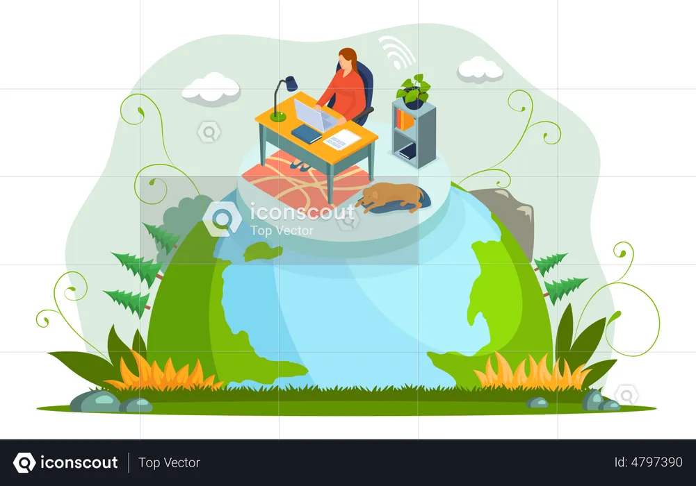 Professional business teleworkers connecting online  Illustration