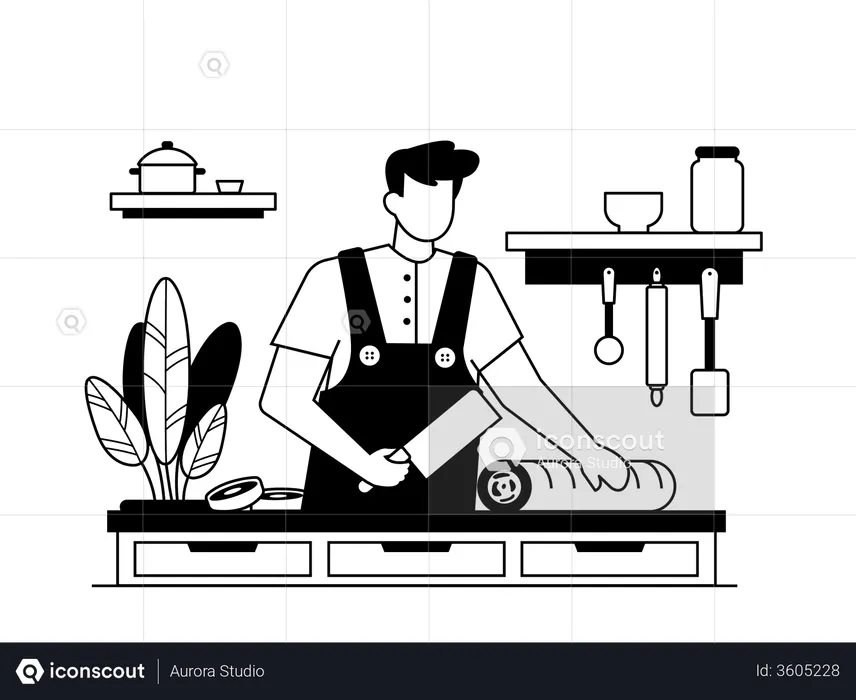 Professional Chef Cooking Food  Illustration