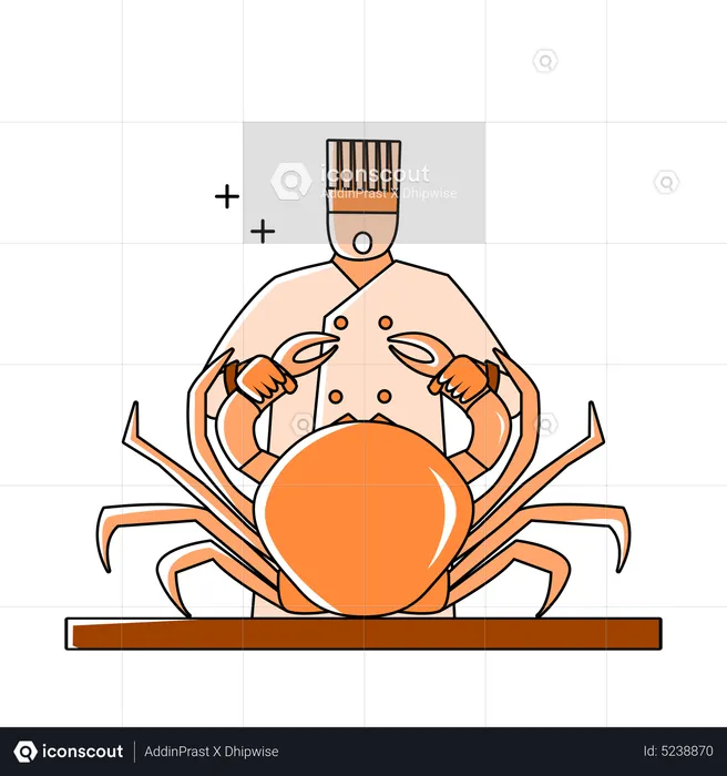 Professional chef holding crab  Illustration