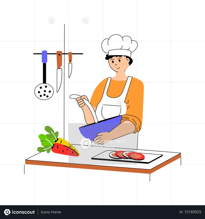 Professional Chef making Food  Illustration