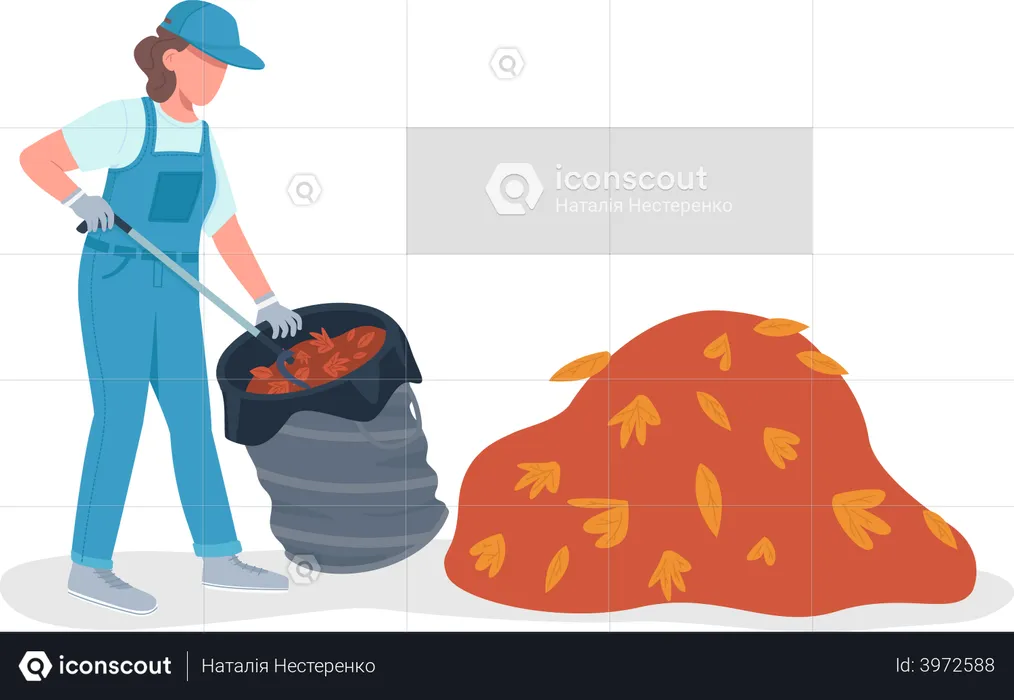 Professional cleaner with leaves  Illustration