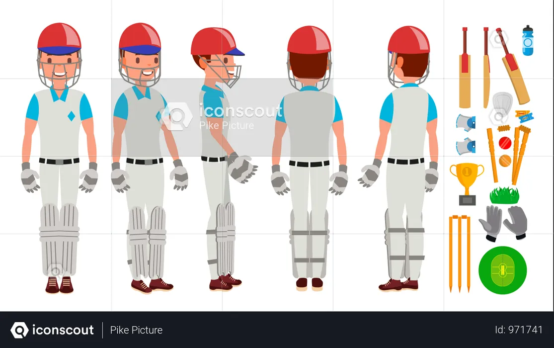 Professional Cricket Player Vector. Equipped Players. Pads, Bats, Helmet. Isolated On White Cartoon Character Illustration  Illustration