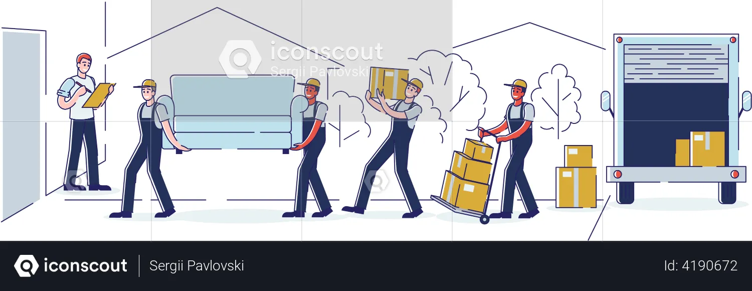 Professional Delivery Company Loader Service and Moving to New House  Illustration
