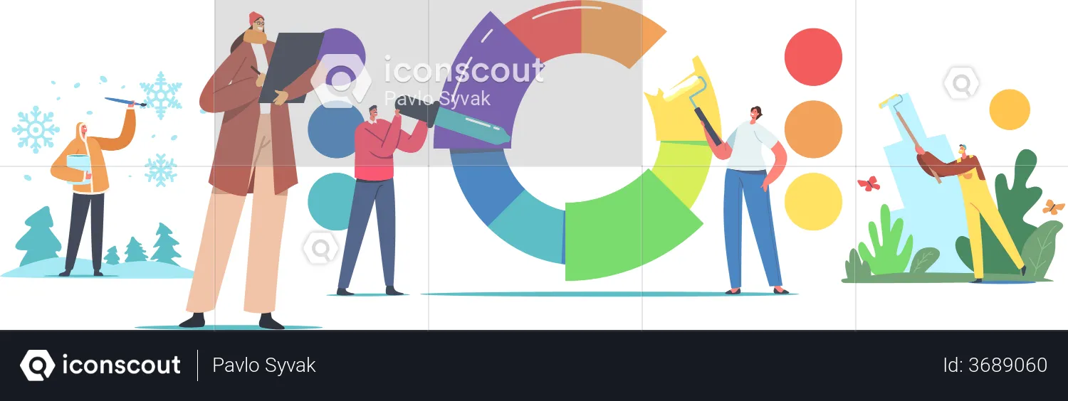 Professional Designer People Working with Choose Colors  Illustration