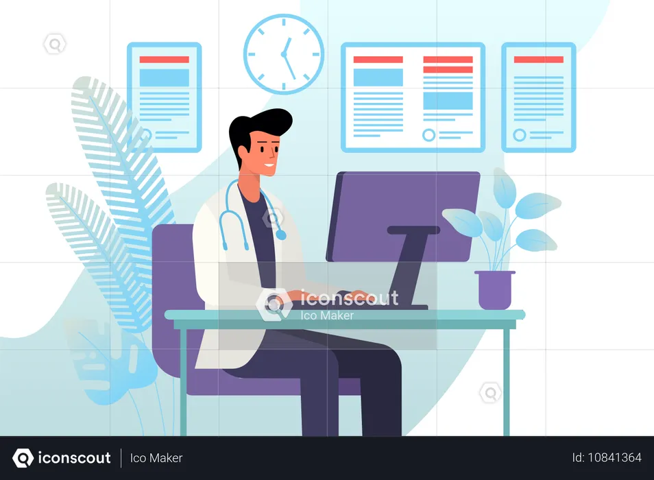 Professional doctor giving medical advice and prescriptions online  Illustration