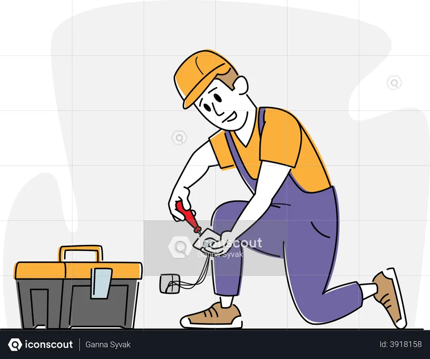 Professional Electrician Repairing Socket  Illustration