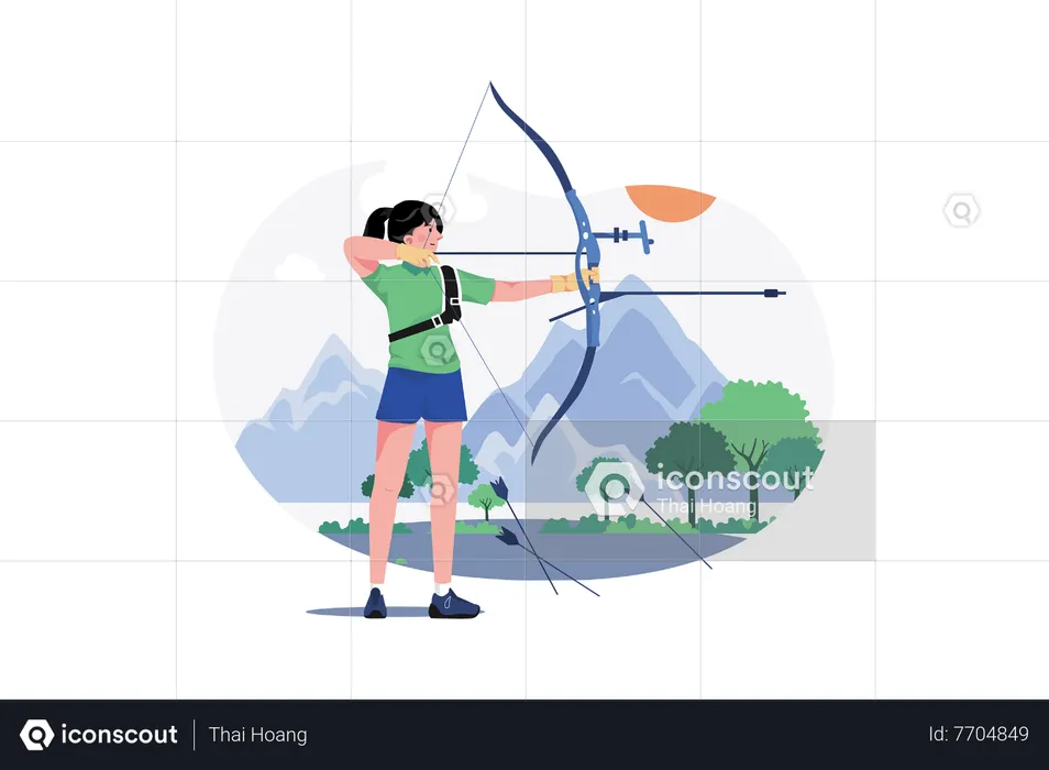 Professional Female Archer Shooting Using Bow Illustration - Free ...