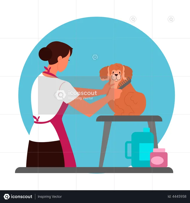 Professional female barber grooming dog  Illustration