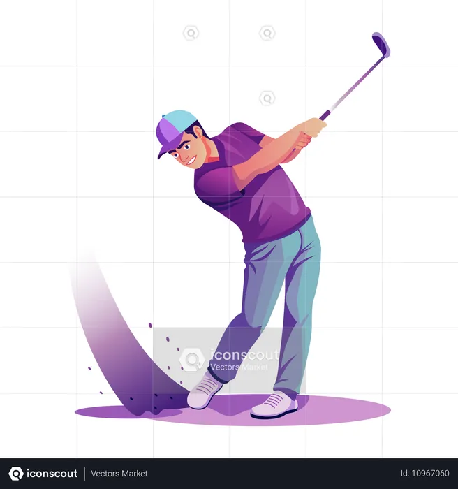 Professional golfer hitting bunker shot  Illustration