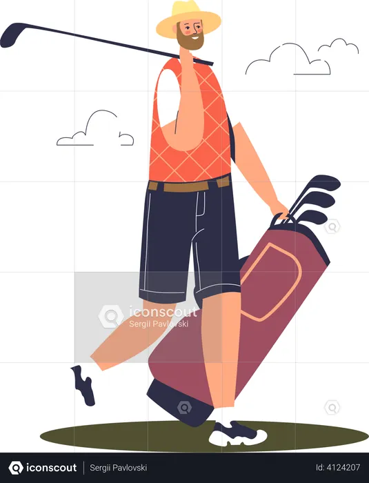 Professional golfer with golf kit  Illustration