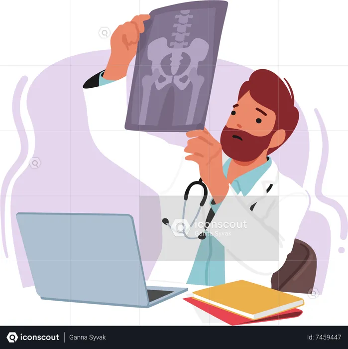 Professional Male Doctor Analyze X-ray Image  Illustration