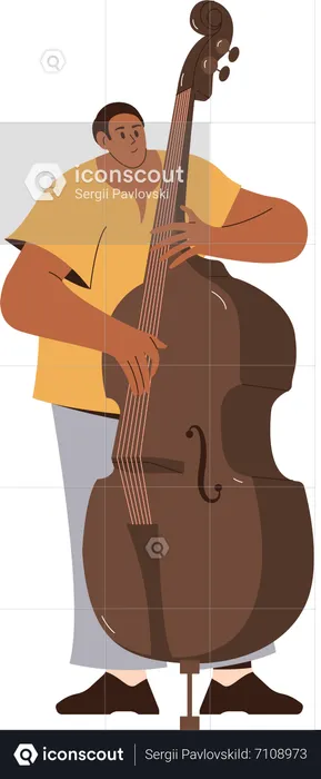Professional male double bass player performing  Illustration