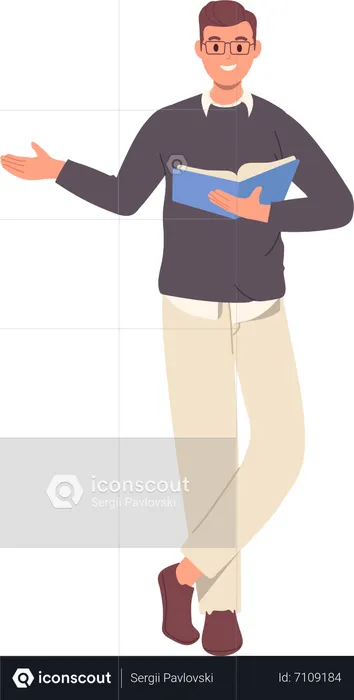 Professional male teacher standing with book in hand  Illustration
