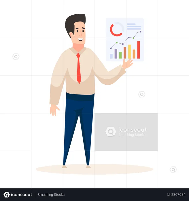 Market analyzer presenting analysis  Illustration