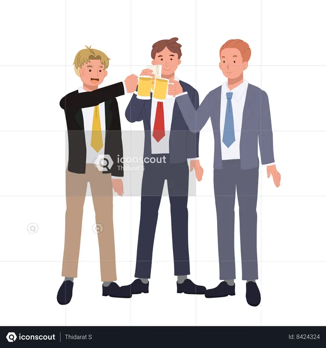 Professional Men Celebrating Success with Beer  Illustration