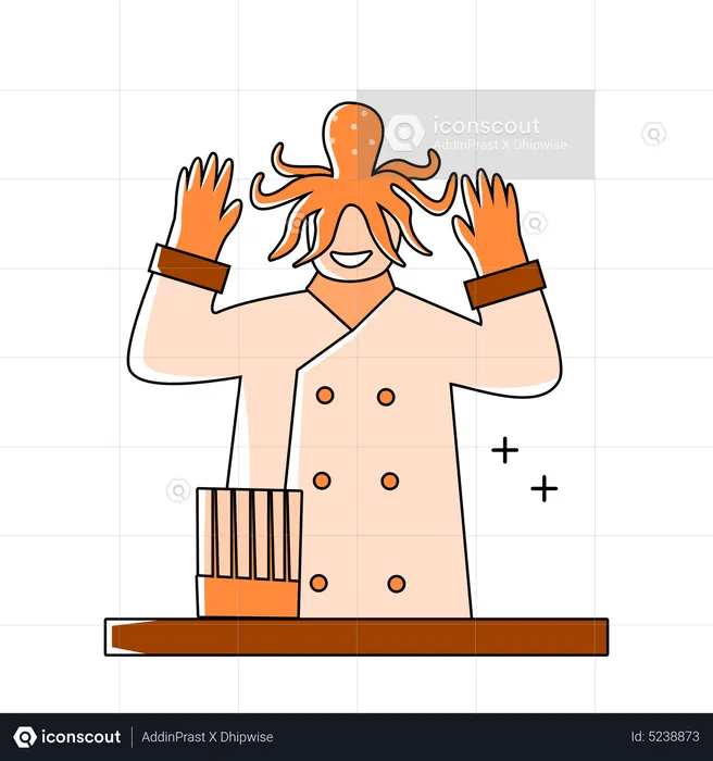 Professional octopus chef ready to cook  Illustration