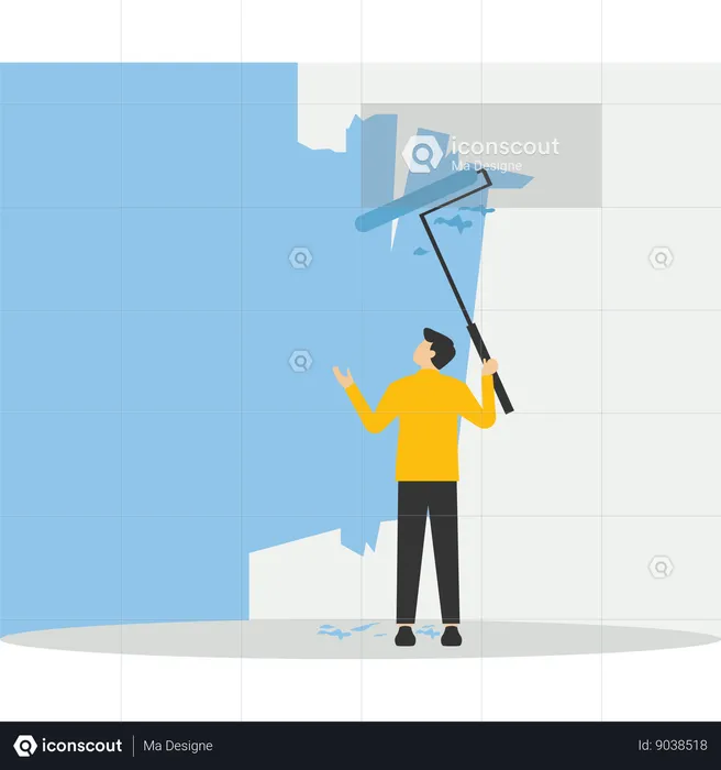 Professional painters painting a wall  Illustration