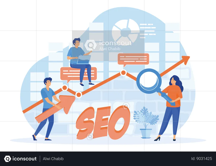 Professional People Holding Magnifying Glass And Doing Seo Research  Illustration