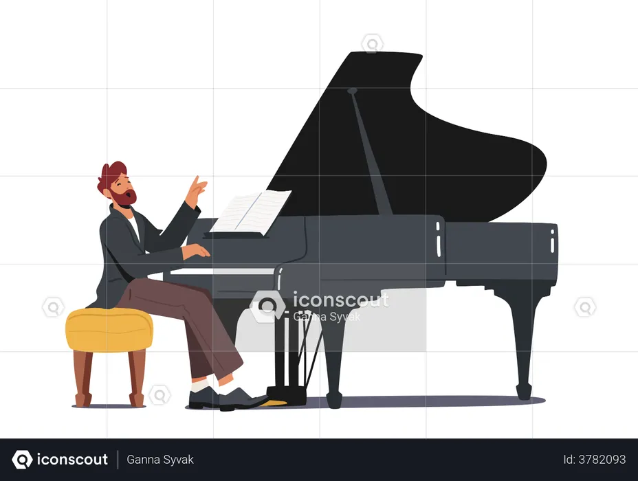 Professional Piano Player Performing At Event  Illustration