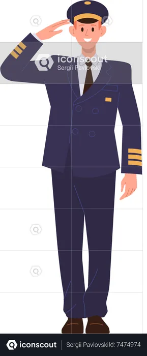 Professional pilot commander airliner staff with salute gesture  Illustration
