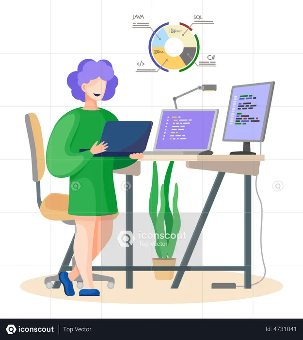 Professional programmer writing code for testing computer software  Illustration