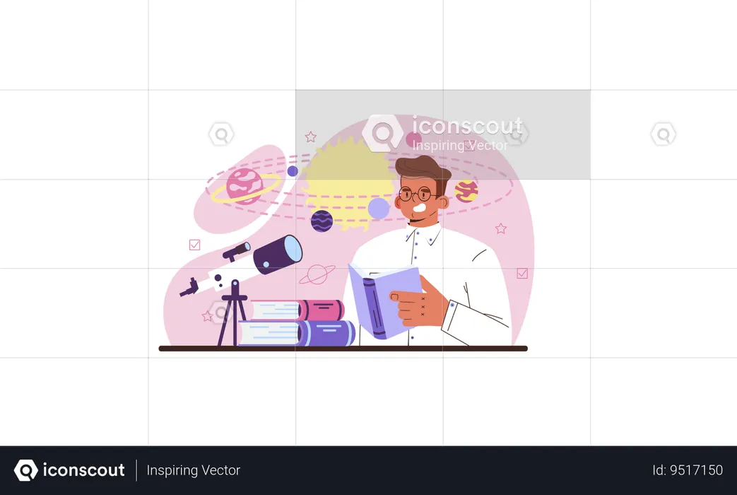 Professional scientist doing astronomy research  Illustration