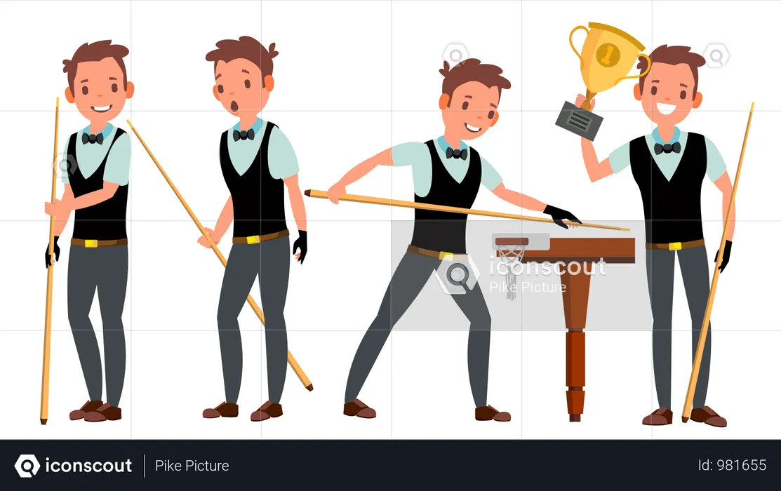 Professional Snooker Player With Different Pose  Illustration