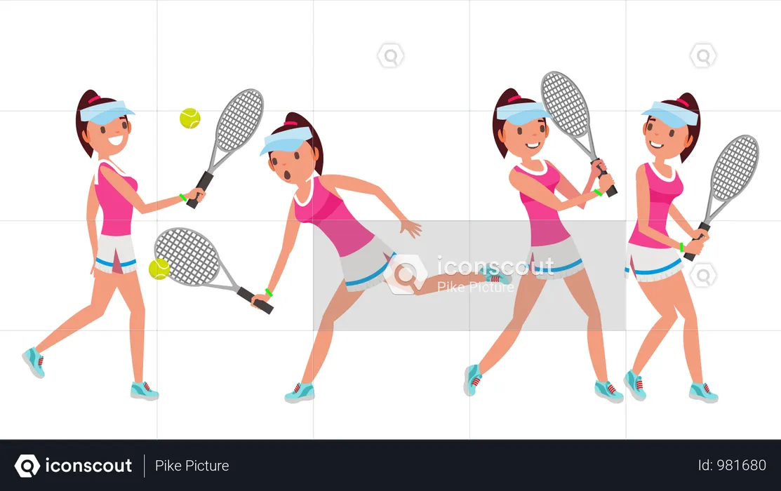 Professional Tennis Player With Different Pose  Illustration