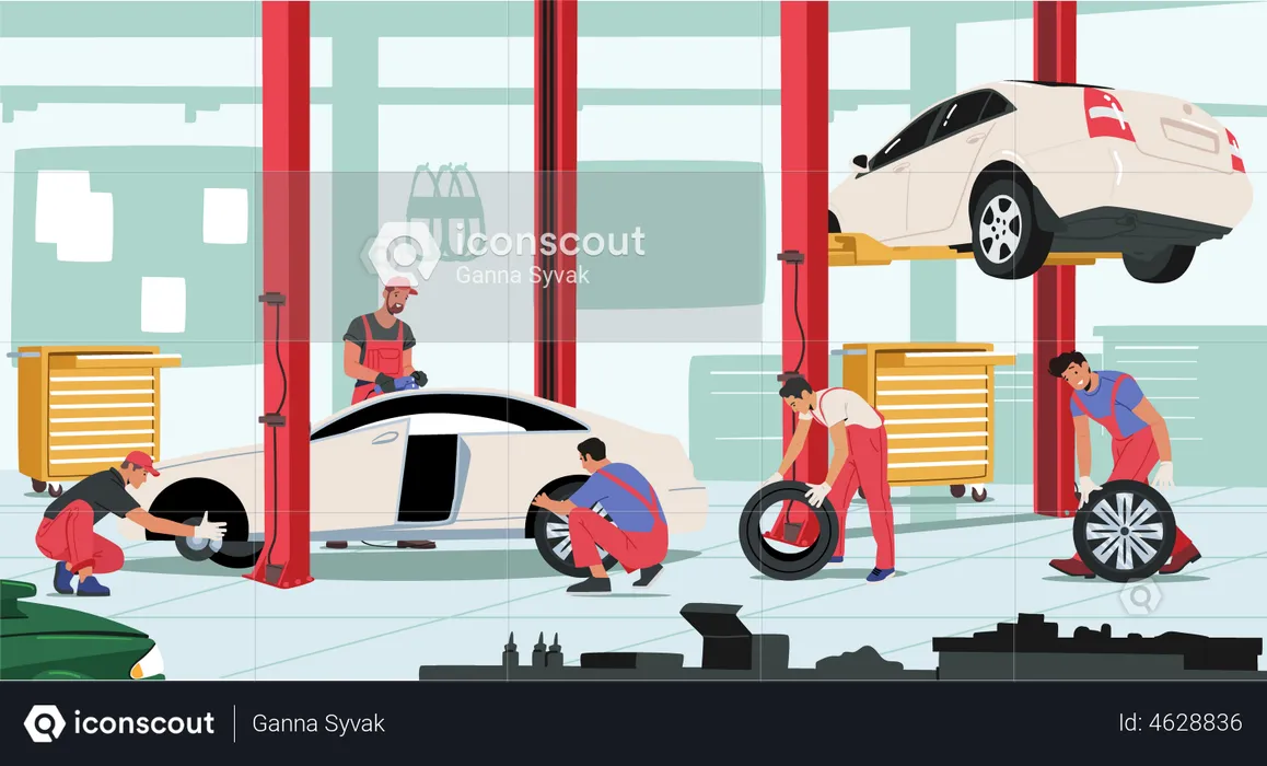 Professional tire replacement service  Illustration
