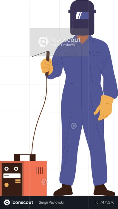 Professional welder engineer wearing safety mask with torch of weld machine  Illustration