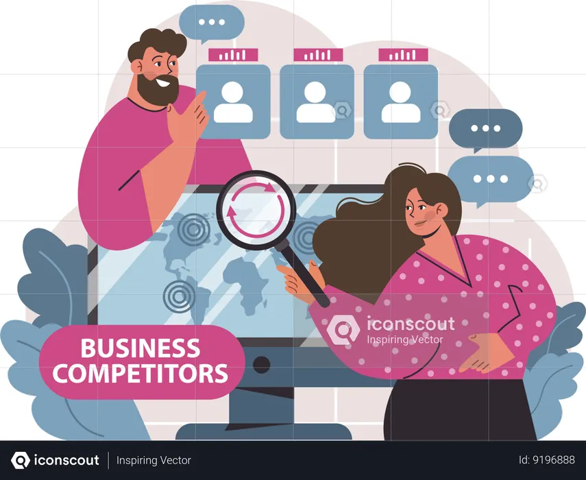 Professionals evaluating business competition  Illustration