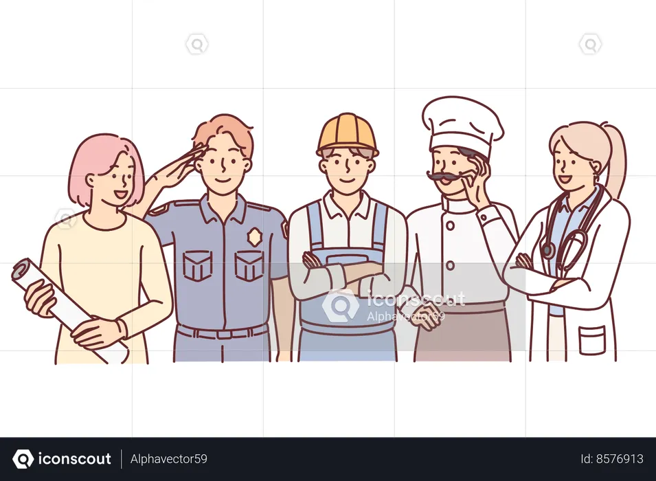 Professions people stand together  Illustration