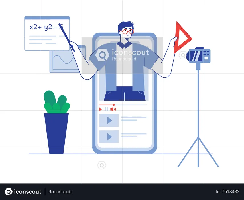 Professor de matemática fazendo aula de matemática ao vivo  Ilustração
