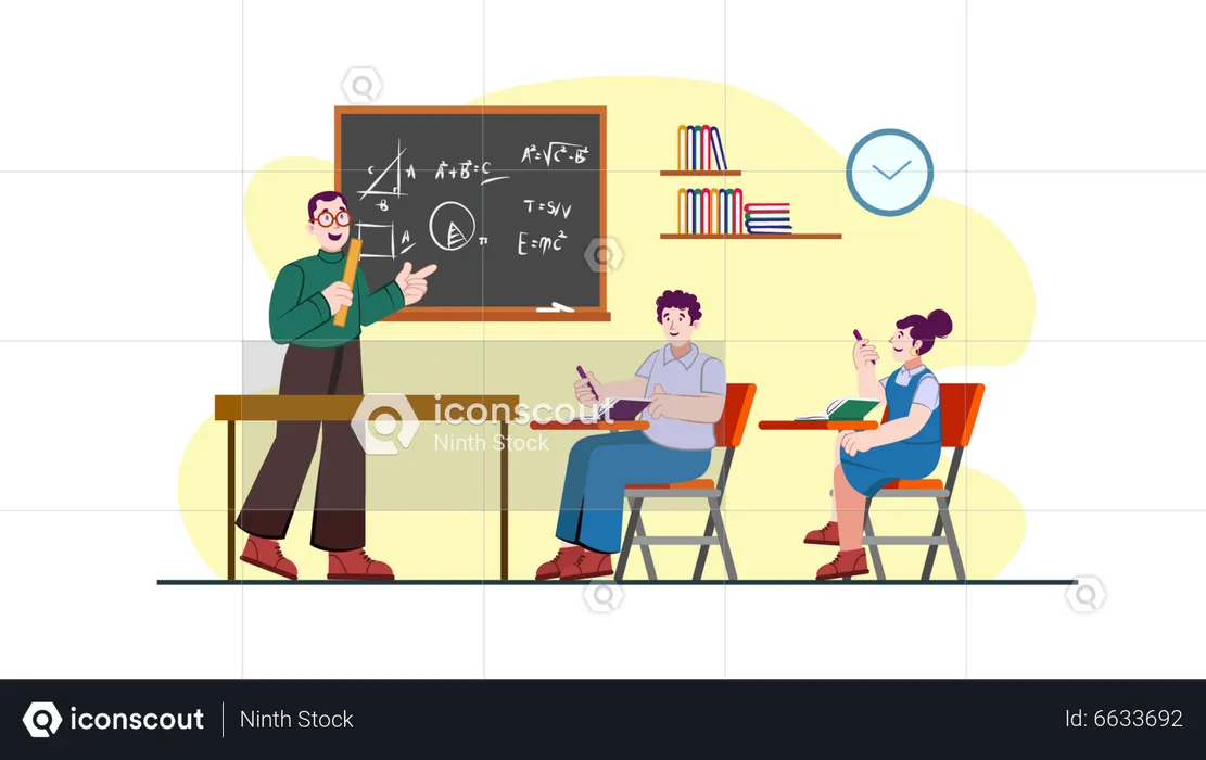 Professor ensinando matemática em sala de aula  Ilustração