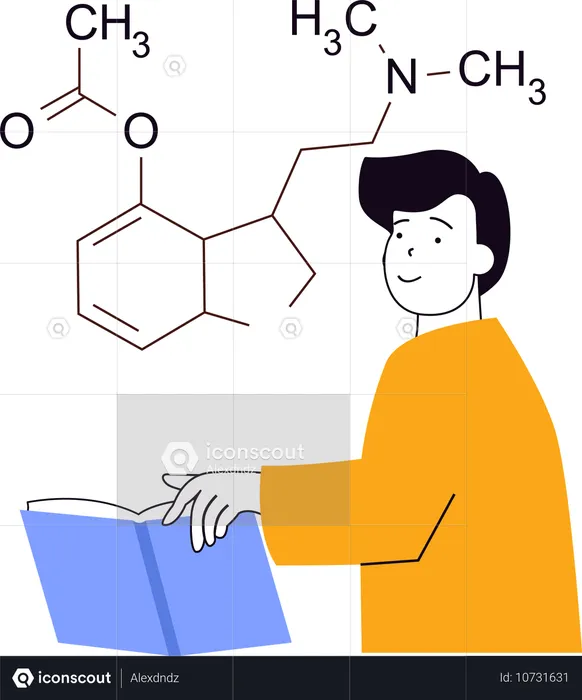 Professor explica ligações químicas em laboratório  Ilustração