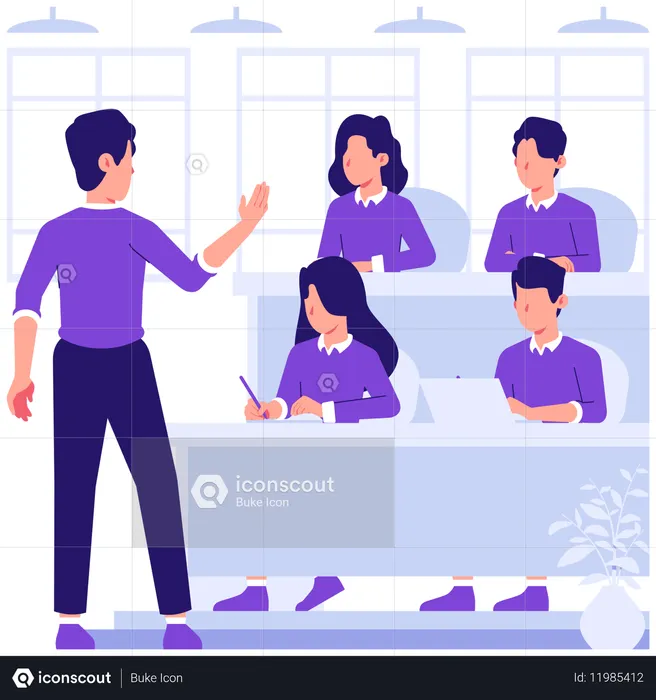 Professor explicando capítulo para aluno  Ilustração