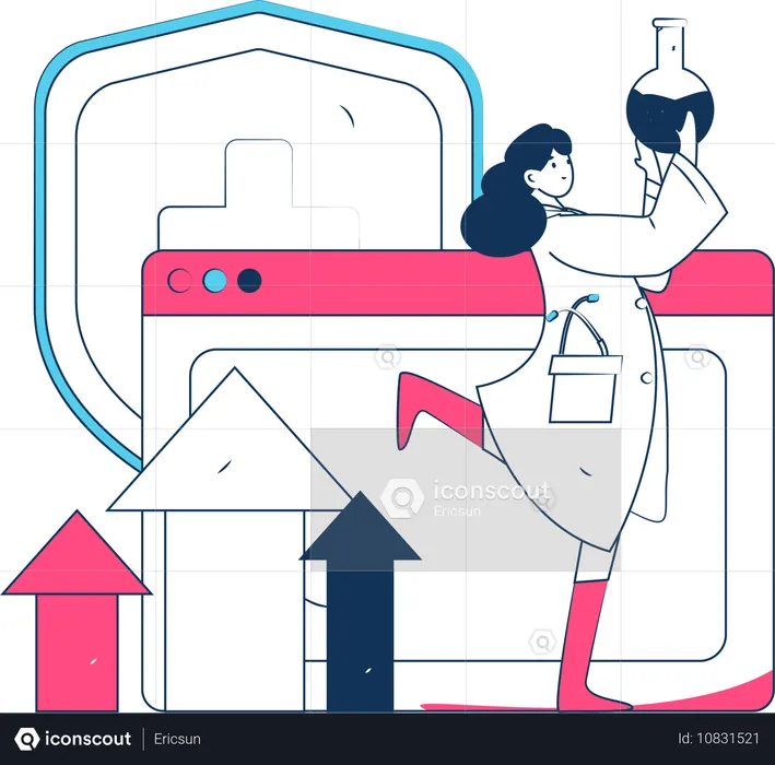 Professor performs chemical experiments  Illustration