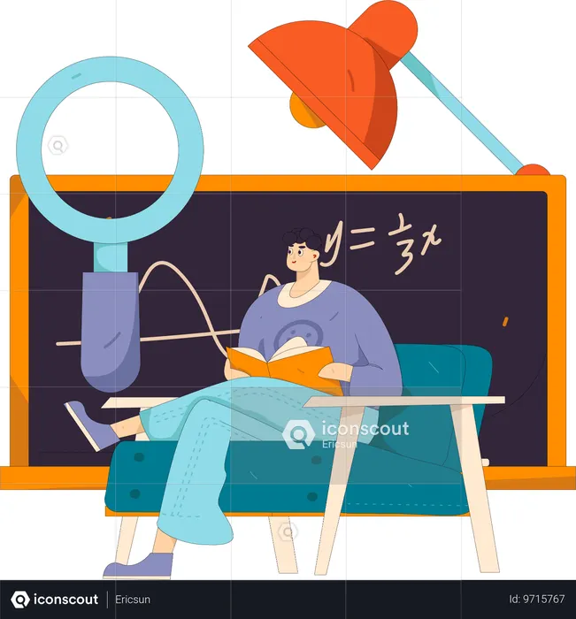 Professor prepara papel de exame para aluno  Ilustração