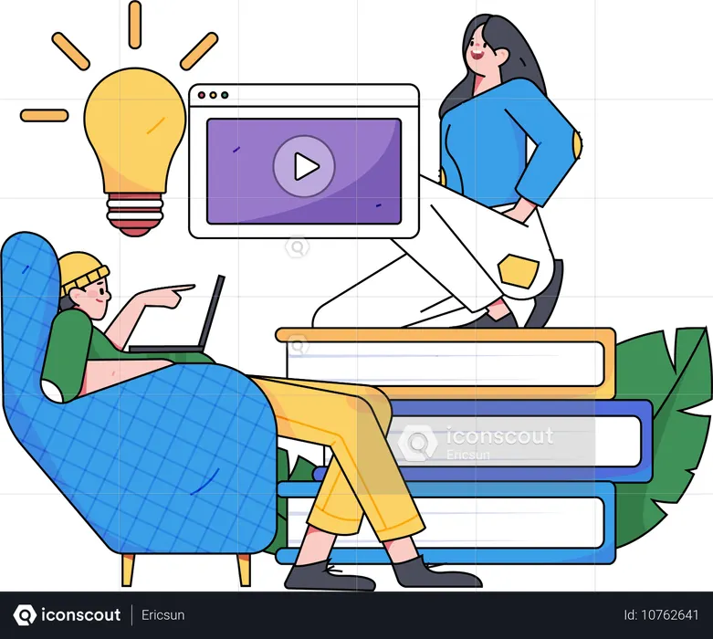 Professor schaut sich Online-Video an  Illustration