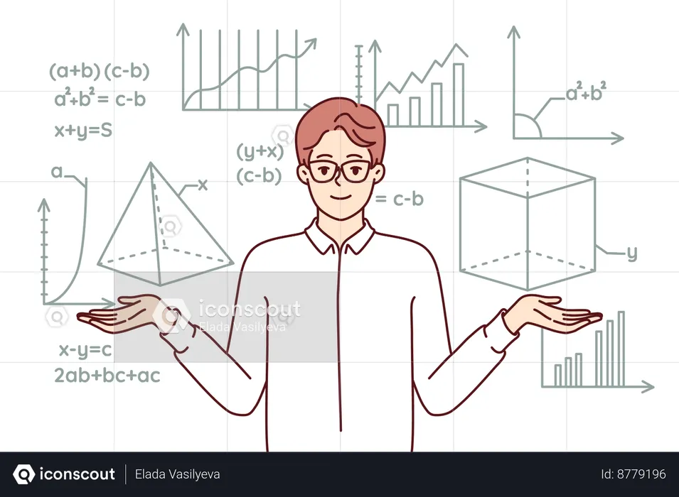 Professor teaches mathematics sums  Illustration