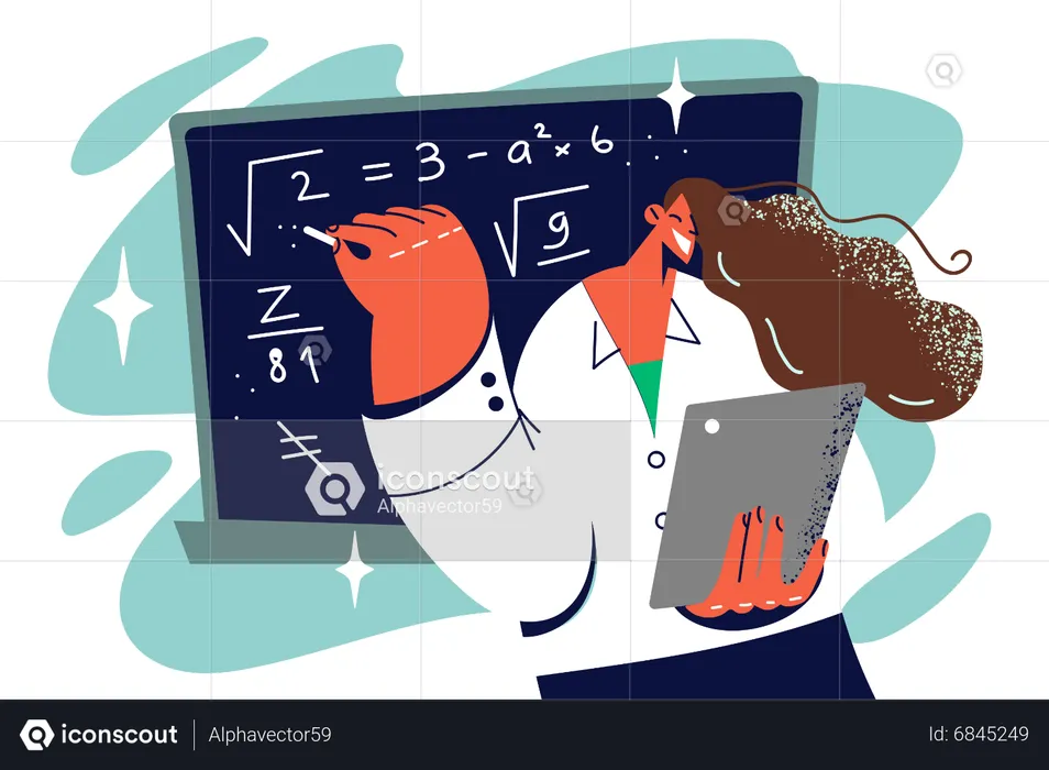 Professora de matemática ensinando matemática  Ilustração