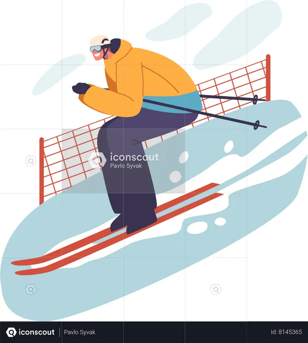 Proficient Skier Tackles A Rigorous Mountain Slalom  Illustration