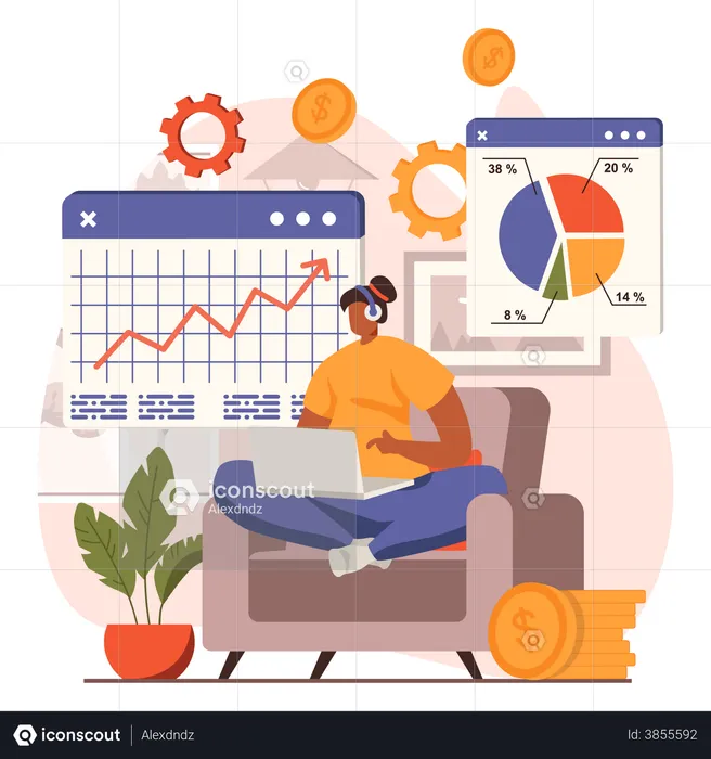 Profit analysis by employee from home  Illustration