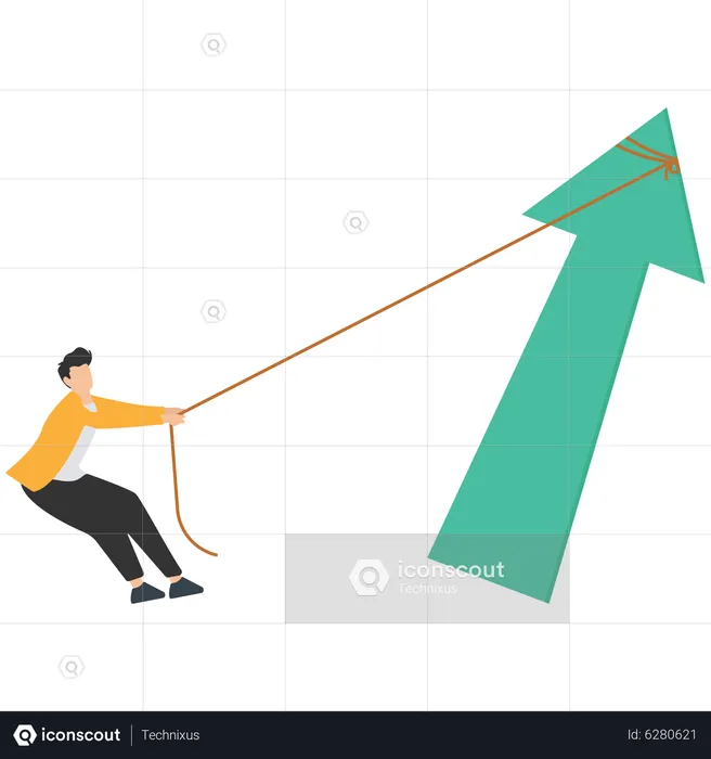 Profit growth, economic uptrend or growing investment, improvement or growth chart, financial forecast or prediction concept, confidence businessman pointing up with rising financial chart and graph.  Illustration