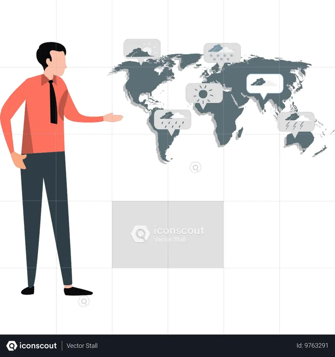 Prognosticator telling about different weather conditions in different areas  Illustration