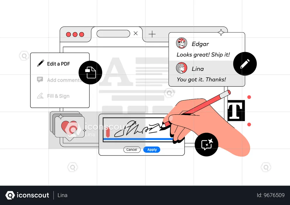 Program for Editing pdf files with big Hand  Illustration