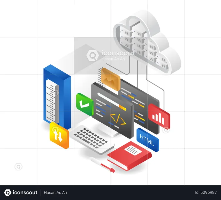 Program language with cloud server  Illustration